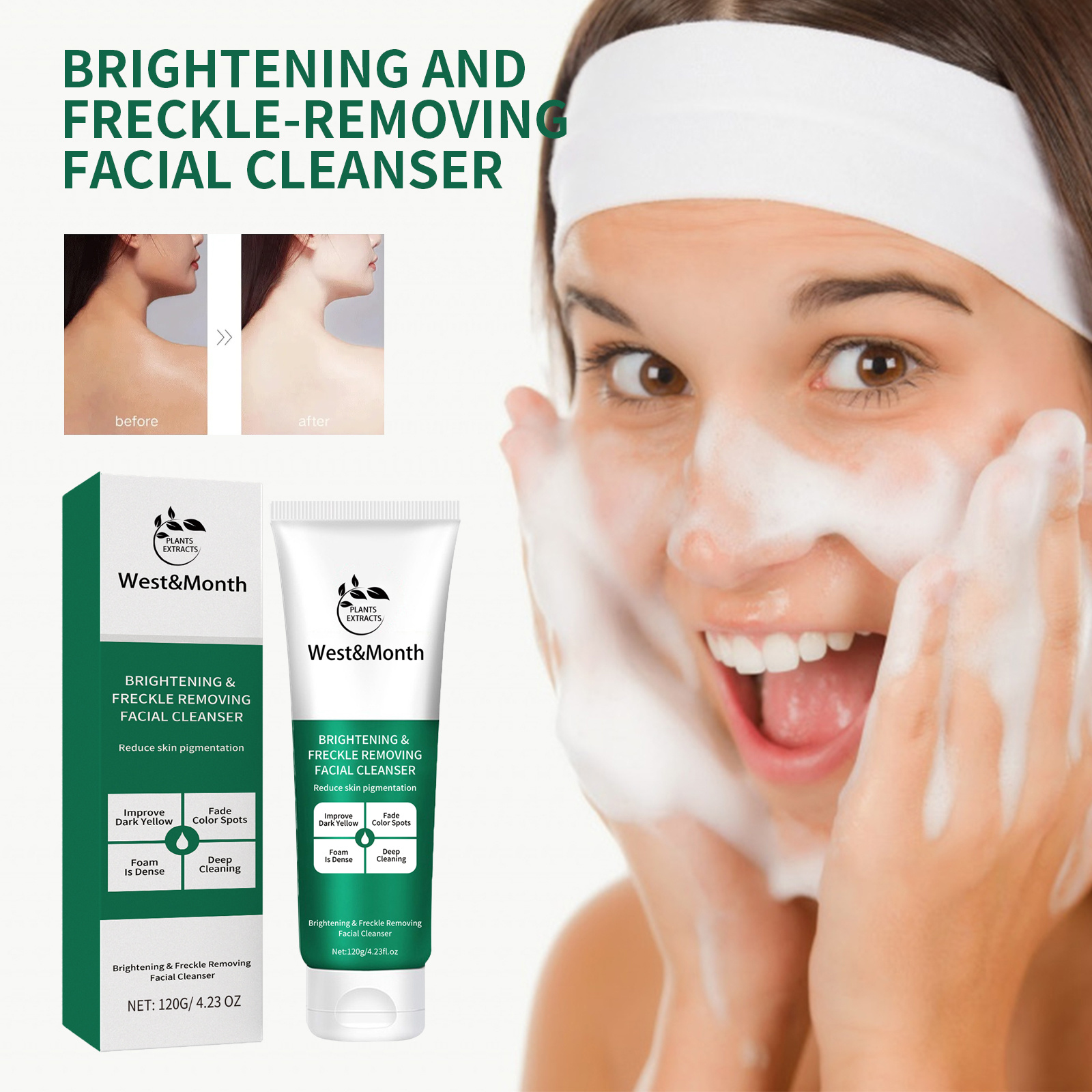West&Month Brightening And Freckle-removing Facial TreatmentCleansing And Brightening Skin Moisturizing And Non-tightening Cleanser - Image 2